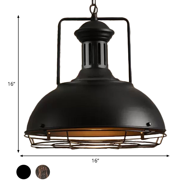 12"/14"/16" Dia 1 Light Pendant Light with Handle/Dome Shade Metallic Vintage Style Dining Room Hanging Lamp in Black/Rust Clearhalo 'Art Deco Pendants' 'Black' 'Cast Iron' 'Ceiling Lights' 'Ceramic' 'Crystal' 'Industrial Pendants' 'Industrial' 'Metal' 'Middle Century Pendants' 'Pendant Lights' 'Pendants' 'Rustic Pendants' 'Tiffany' Lighting' 598605