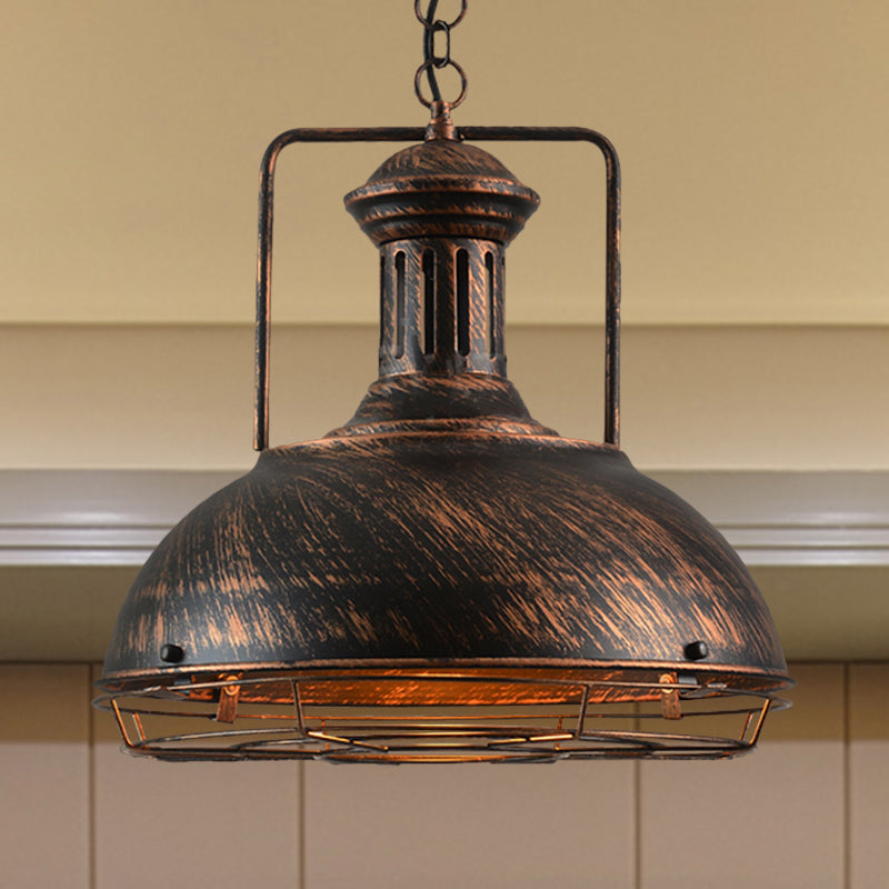 12"/14"/16" Dia 1 Light Pendant Light with Handle/Dome Shade Metallic Vintage Style Dining Room Hanging Lamp in Black/Rust Rust Dome Clearhalo 'Art Deco Pendants' 'Black' 'Cast Iron' 'Ceiling Lights' 'Ceramic' 'Crystal' 'Industrial Pendants' 'Industrial' 'Metal' 'Middle Century Pendants' 'Pendant Lights' 'Pendants' 'Rustic Pendants' 'Tiffany' Lighting' 598606