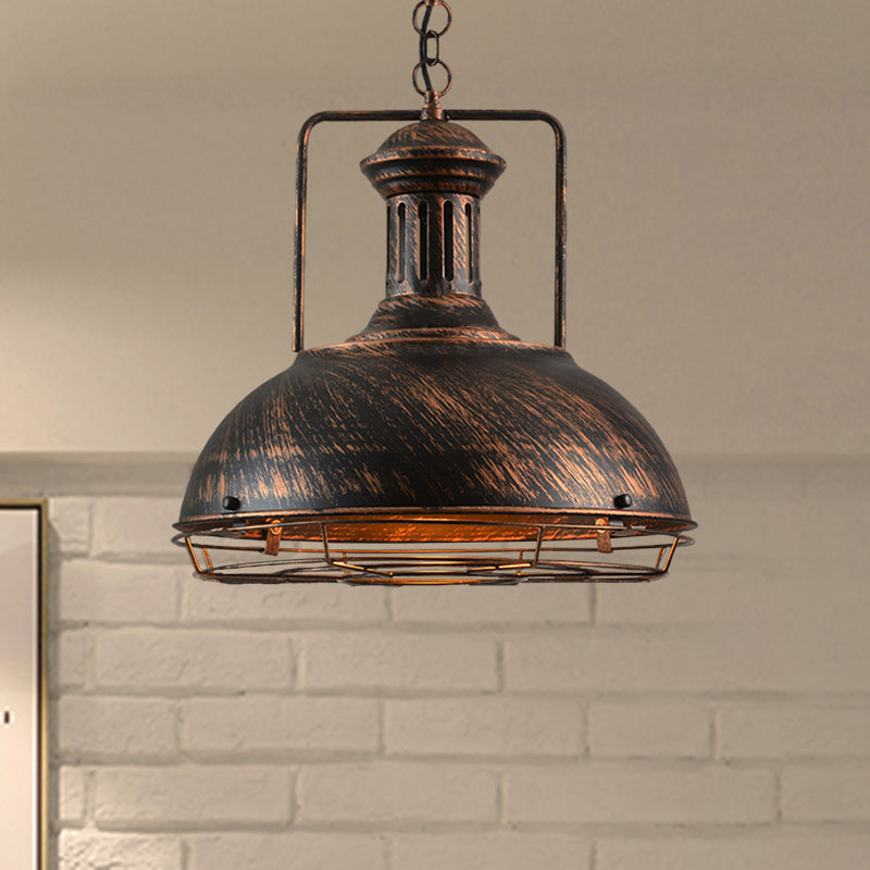 12"/14"/16" Dia 1 Light Pendant Light with Handle/Dome Shade Metallic Vintage Style Dining Room Hanging Lamp in Black/Rust Clearhalo 'Art Deco Pendants' 'Black' 'Cast Iron' 'Ceiling Lights' 'Ceramic' 'Crystal' 'Industrial Pendants' 'Industrial' 'Metal' 'Middle Century Pendants' 'Pendant Lights' 'Pendants' 'Rustic Pendants' 'Tiffany' Lighting' 598607