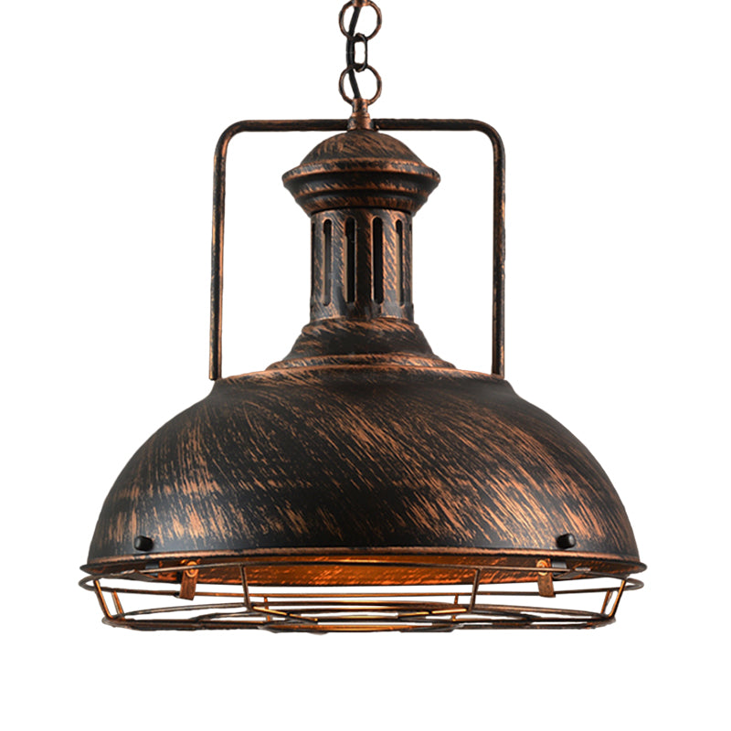 12"/14"/16" Dia 1 Light Pendant Light with Handle/Dome Shade Metallic Vintage Style Dining Room Hanging Lamp in Black/Rust Clearhalo 'Art Deco Pendants' 'Black' 'Cast Iron' 'Ceiling Lights' 'Ceramic' 'Crystal' 'Industrial Pendants' 'Industrial' 'Metal' 'Middle Century Pendants' 'Pendant Lights' 'Pendants' 'Rustic Pendants' 'Tiffany' Lighting' 598608