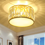 3/4/5 Lights Bedroom Crystal Flush Mount Lighting with Drum Shade Gold Flush Light Fixture, 12.5"/16.5"/20.5" Wide Gold 12.5" Clearhalo 'Ceiling Lights' 'Close To Ceiling Lights' 'Close to ceiling' 'Flush mount' Lighting' 598687