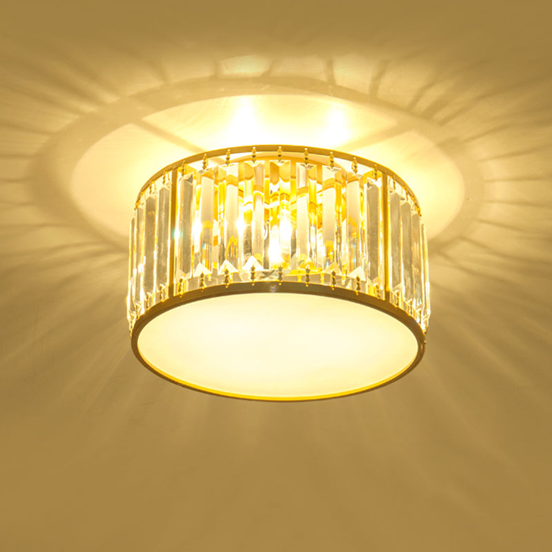 3/4/5 Lights Bedroom Crystal Flush Mount Lighting with Drum Shade Gold Flush Light Fixture, 12.5"/16.5"/20.5" Wide Clearhalo 'Ceiling Lights' 'Close To Ceiling Lights' 'Close to ceiling' 'Flush mount' Lighting' 598689