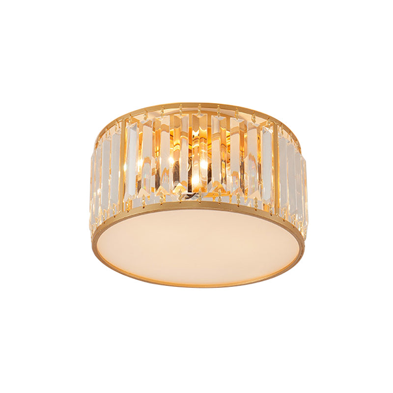3/4/5 Lights Bedroom Crystal Flush Mount Lighting with Drum Shade Gold Flush Light Fixture, 12.5"/16.5"/20.5" Wide Clearhalo 'Ceiling Lights' 'Close To Ceiling Lights' 'Close to ceiling' 'Flush mount' Lighting' 598690