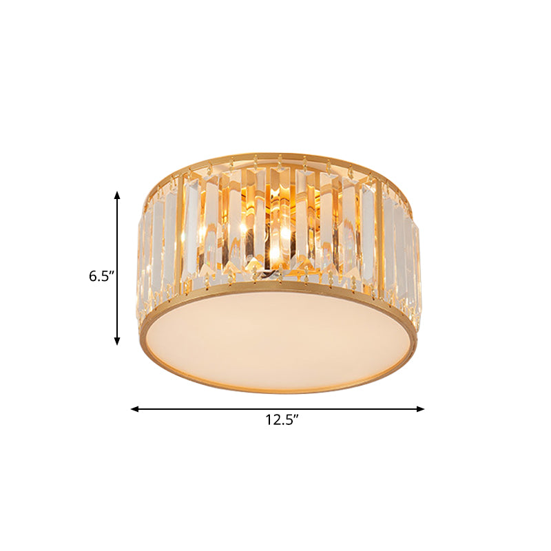 3/4/5 Lights Bedroom Crystal Flush Mount Lighting with Drum Shade Gold Flush Light Fixture, 12.5"/16.5"/20.5" Wide Clearhalo 'Ceiling Lights' 'Close To Ceiling Lights' 'Close to ceiling' 'Flush mount' Lighting' 598691