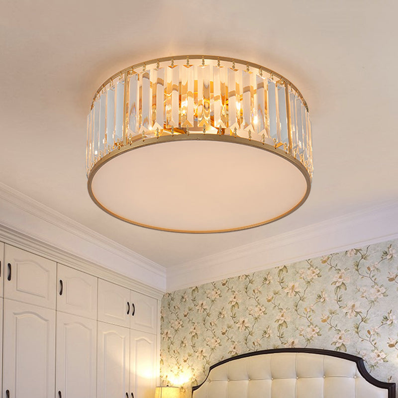 3/4/5 Lights Bedroom Crystal Flush Mount Lighting with Drum Shade Gold Flush Light Fixture, 12.5"/16.5"/20.5" Wide Clearhalo 'Ceiling Lights' 'Close To Ceiling Lights' 'Close to ceiling' 'Flush mount' Lighting' 598693