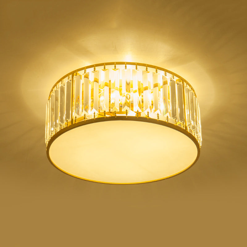 3/4/5 Lights Bedroom Crystal Flush Mount Lighting with Drum Shade Gold Flush Light Fixture, 12.5"/16.5"/20.5" Wide Clearhalo 'Ceiling Lights' 'Close To Ceiling Lights' 'Close to ceiling' 'Flush mount' Lighting' 598694