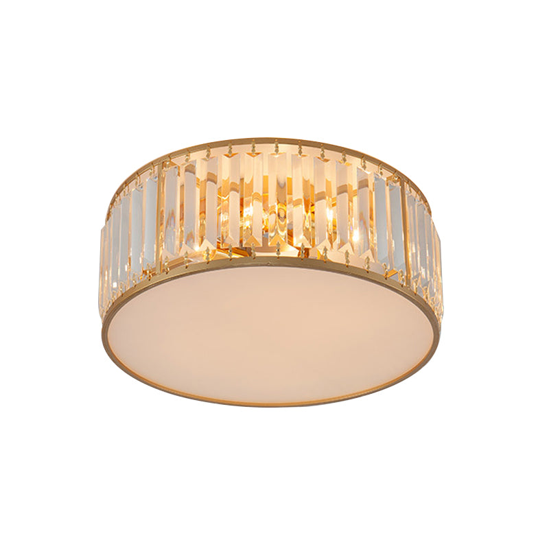 3/4/5 Lights Bedroom Crystal Flush Mount Lighting with Drum Shade Gold Flush Light Fixture, 12.5"/16.5"/20.5" Wide Clearhalo 'Ceiling Lights' 'Close To Ceiling Lights' 'Close to ceiling' 'Flush mount' Lighting' 598695