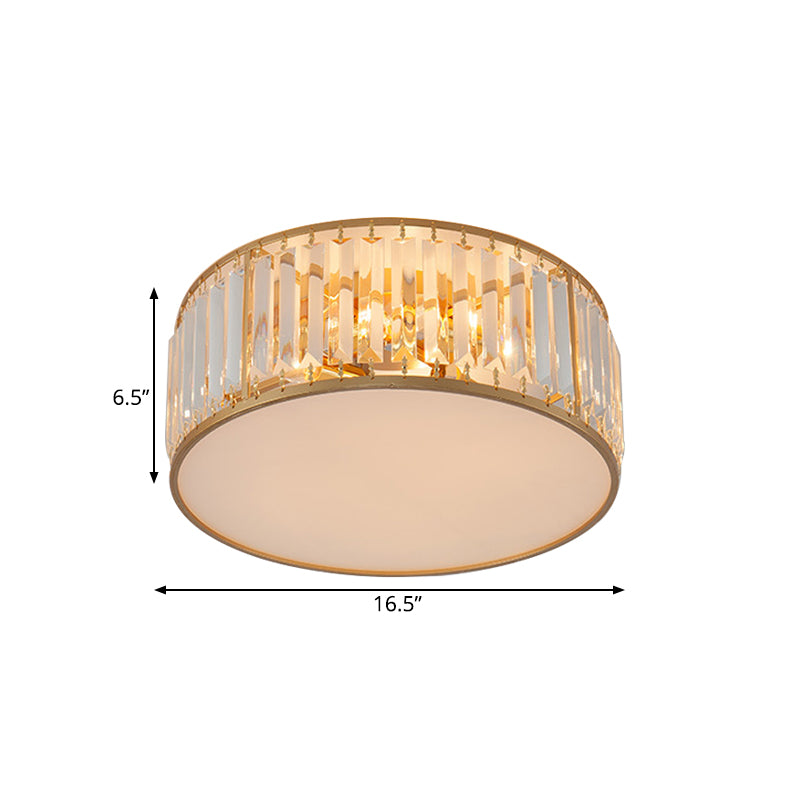 3/4/5 Lights Bedroom Crystal Flush Mount Lighting with Drum Shade Gold Flush Light Fixture, 12.5"/16.5"/20.5" Wide Clearhalo 'Ceiling Lights' 'Close To Ceiling Lights' 'Close to ceiling' 'Flush mount' Lighting' 598696