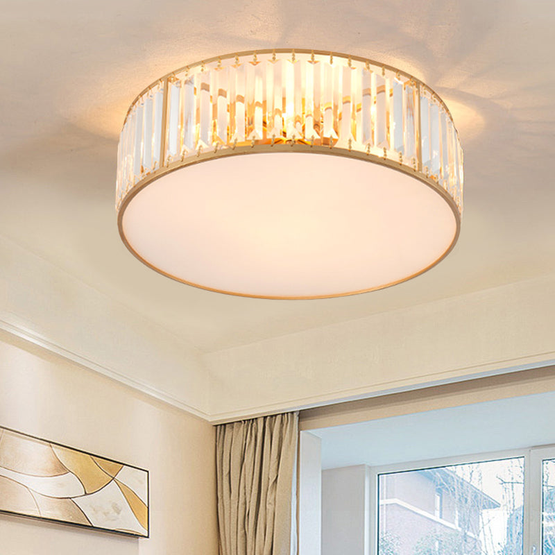 3/4/5 Lights Bedroom Crystal Flush Mount Lighting with Drum Shade Gold Flush Light Fixture, 12.5"/16.5"/20.5" Wide Clearhalo 'Ceiling Lights' 'Close To Ceiling Lights' 'Close to ceiling' 'Flush mount' Lighting' 598698