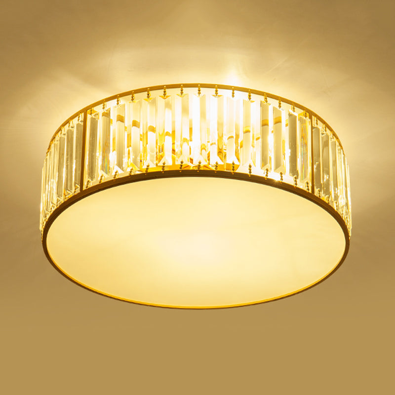 3/4/5 Lights Bedroom Crystal Flush Mount Lighting with Drum Shade Gold Flush Light Fixture, 12.5"/16.5"/20.5" Wide Clearhalo 'Ceiling Lights' 'Close To Ceiling Lights' 'Close to ceiling' 'Flush mount' Lighting' 598699