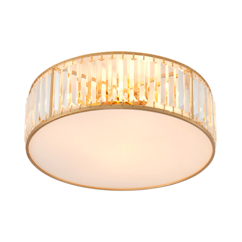 3/4/5 Lights Bedroom Crystal Flush Mount Lighting with Drum Shade Gold Flush Light Fixture, 12.5"/16.5"/20.5" Wide Clearhalo 'Ceiling Lights' 'Close To Ceiling Lights' 'Close to ceiling' 'Flush mount' Lighting' 598700