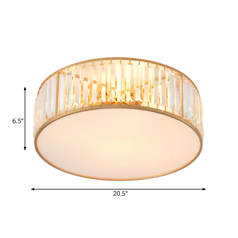 3/4/5 Lights Bedroom Crystal Flush Mount Lighting with Drum Shade Gold Flush Light Fixture, 12.5"/16.5"/20.5" Wide Clearhalo 'Ceiling Lights' 'Close To Ceiling Lights' 'Close to ceiling' 'Flush mount' Lighting' 598701