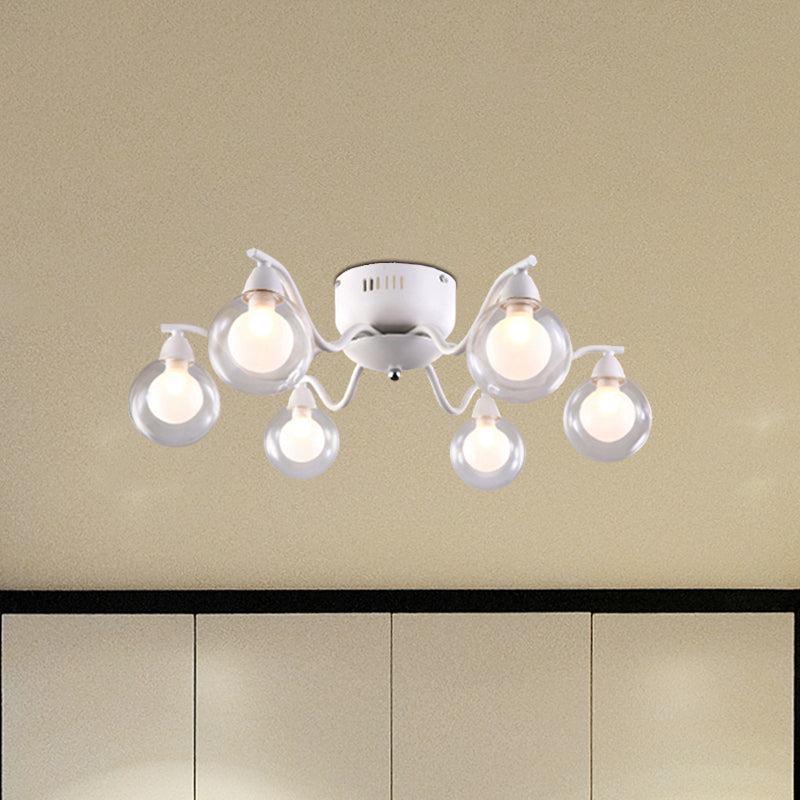Starburst Semi Flush Ceiling Light Simple Style Metal Ball Glass Shade 6 Lights Bedroom Ceiling Mounted Fixture in White Clearhalo 'Ceiling Lights' 'Close To Ceiling Lights' 'Close to ceiling' 'Glass shade' 'Glass' 'Semi-flushmount' Lighting' 598805