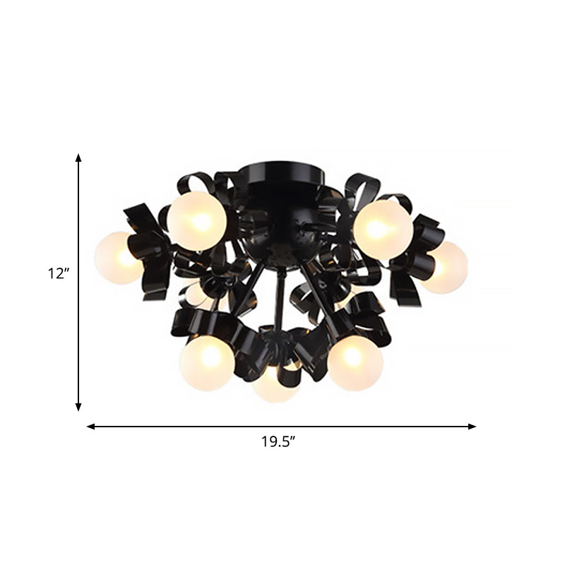 Contemporary Sputnik Semi Flush Mount Ceiling Fixture with Ball Glass Shade Black Living Room Ceiling Mounted Light Clearhalo 'Ceiling Lights' 'Close To Ceiling Lights' 'Close to ceiling' 'Semi-flushmount' Lighting' 598822