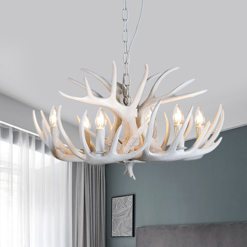 Resin Antler Hanging Chandelier Modern Style 4/6/9 Lights White Hanging Ceiling Light 6 White Clearhalo 'Ceiling Lights' 'Chandeliers' Lighting' options 598956_e53d9458-68c4-446e-b348-2b46721cd28c