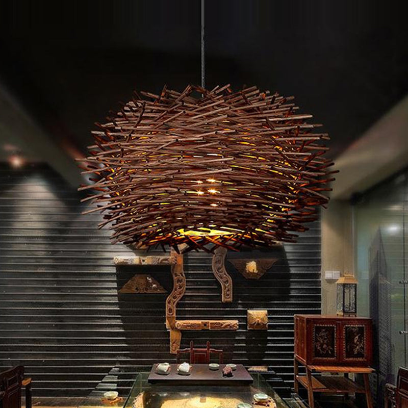 Wood Bird Nest Hanging Light Farmhouse Single Light Luminaire Lighting in Brown/Wood for Cafe Restaurant Brown Clearhalo 'Ceiling Lights' 'Pendant Lights' 'Pendants' Lighting' 599079_8f0ac9f2-ce4c-44a8-a962-33541ed4660f