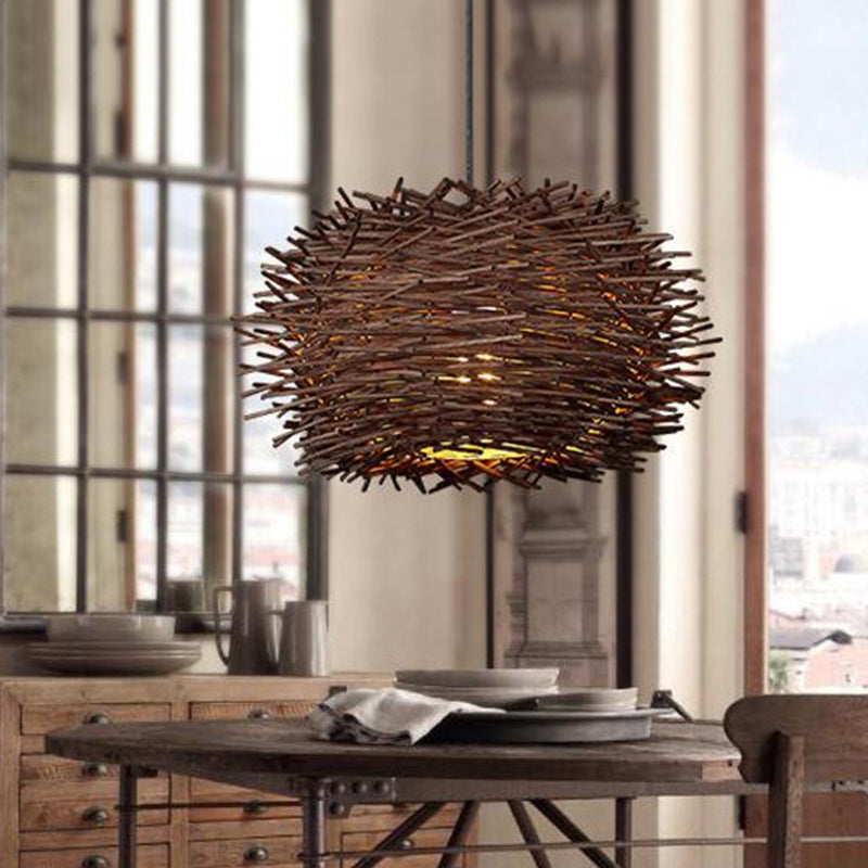Wood Bird Nest Hanging Light Farmhouse Single Light Luminaire Lighting in Brown/Wood for Cafe Restaurant Clearhalo 'Ceiling Lights' 'Pendant Lights' 'Pendants' Lighting' 599080