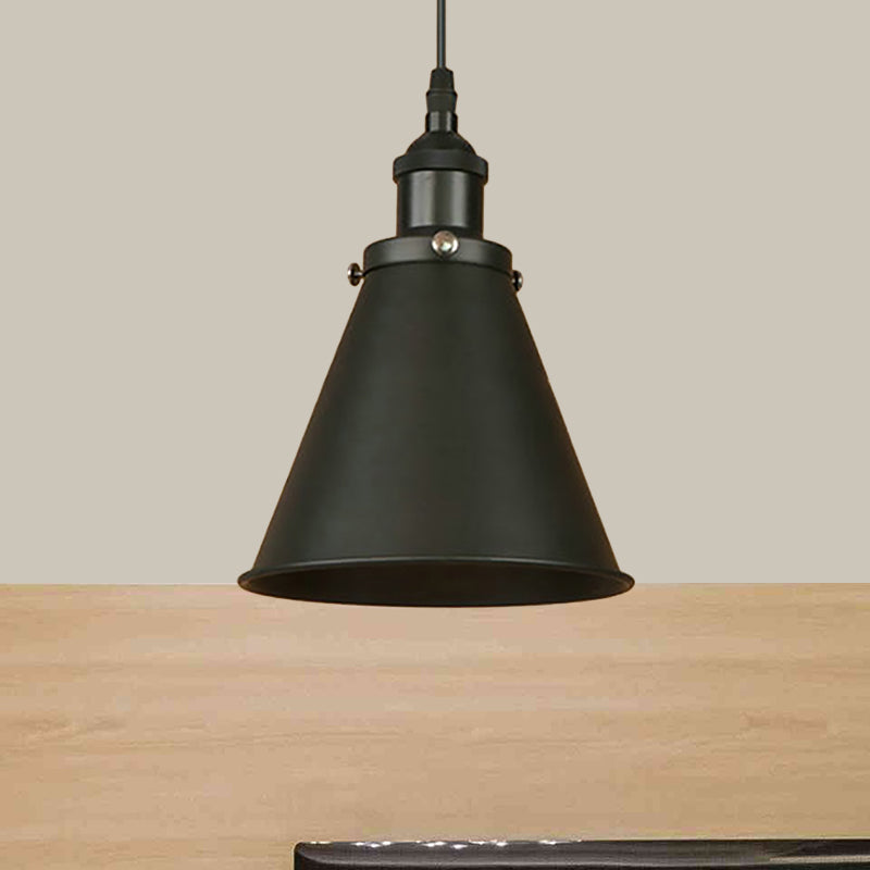 1 Light Cone-Shaped Hanging Light Industrial Style Black/Brass Iron Pendant Lamp for Dining Room Clearhalo 'Art Deco Pendants' 'Black' 'Cast Iron' 'Ceiling Lights' 'Ceramic' 'Crystal' 'Industrial Pendants' 'Industrial' 'Metal' 'Middle Century Pendants' 'Pendant Lights' 'Pendants' 'Rustic Pendants' 'Tiffany' Lighting' 599110