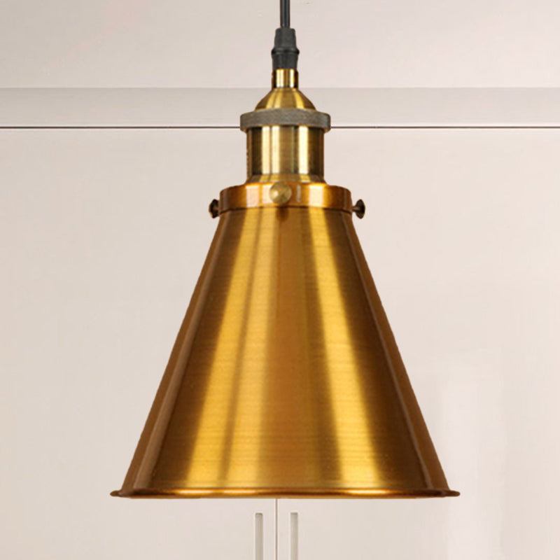 1 Light Cone-Shaped Hanging Light Industrial Style Black/Brass Iron Pendant Lamp for Dining Room Brass Clearhalo 'Art Deco Pendants' 'Black' 'Cast Iron' 'Ceiling Lights' 'Ceramic' 'Crystal' 'Industrial Pendants' 'Industrial' 'Metal' 'Middle Century Pendants' 'Pendant Lights' 'Pendants' 'Rustic Pendants' 'Tiffany' Lighting' 599114