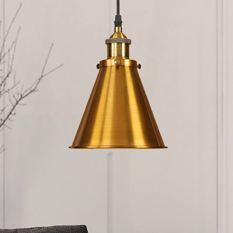 1 Light Cone-Shaped Hanging Light Industrial Style Black/Brass Iron Pendant Lamp for Dining Room Clearhalo 'Art Deco Pendants' 'Black' 'Cast Iron' 'Ceiling Lights' 'Ceramic' 'Crystal' 'Industrial Pendants' 'Industrial' 'Metal' 'Middle Century Pendants' 'Pendant Lights' 'Pendants' 'Rustic Pendants' 'Tiffany' Lighting' 599115
