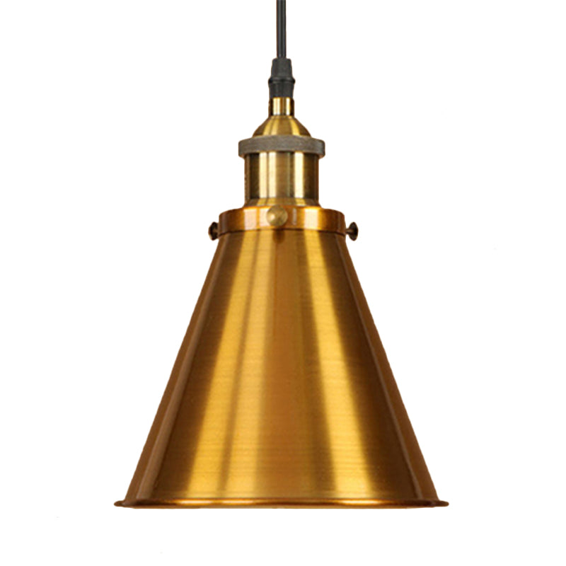 1 Light Cone-Shaped Hanging Light Industrial Style Black/Brass Iron Pendant Lamp for Dining Room Clearhalo 'Art Deco Pendants' 'Black' 'Cast Iron' 'Ceiling Lights' 'Ceramic' 'Crystal' 'Industrial Pendants' 'Industrial' 'Metal' 'Middle Century Pendants' 'Pendant Lights' 'Pendants' 'Rustic Pendants' 'Tiffany' Lighting' 599117