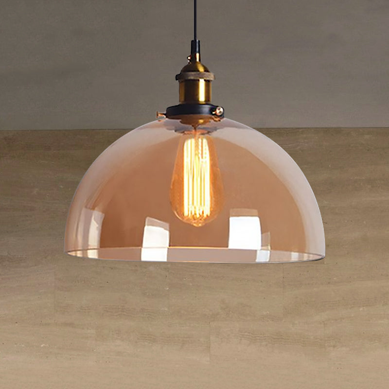 1 Light Dome Pendant Lighting Fixture Industrial Brass Clear/Amber Glass Hanging Ceiling Light Clearhalo 'Art Deco Pendants' 'Cast Iron' 'Ceiling Lights' 'Ceramic' 'Crystal' 'Industrial Pendants' 'Industrial' 'Metal' 'Middle Century Pendants' 'Pendant Lights' 'Pendants' 'Tiffany' Lighting' 599194