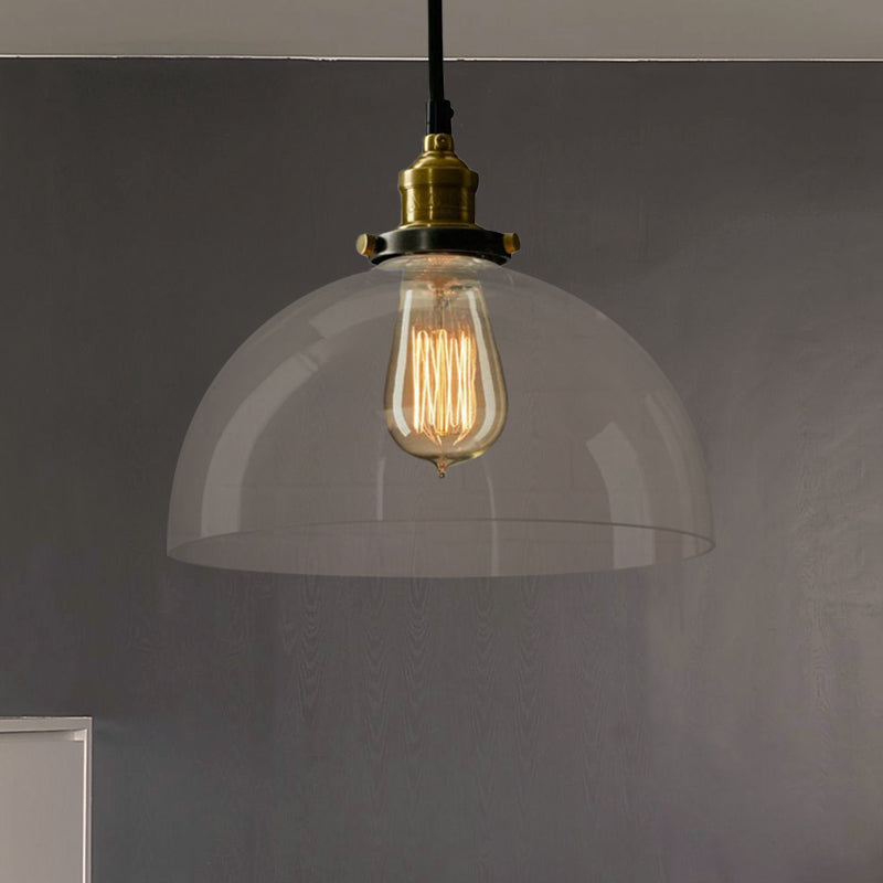 1 Light Dome Pendant Lighting Fixture Industrial Brass Clear/Amber Glass Hanging Ceiling Light Clearhalo 'Art Deco Pendants' 'Cast Iron' 'Ceiling Lights' 'Ceramic' 'Crystal' 'Industrial Pendants' 'Industrial' 'Metal' 'Middle Century Pendants' 'Pendant Lights' 'Pendants' 'Tiffany' Lighting' 599198