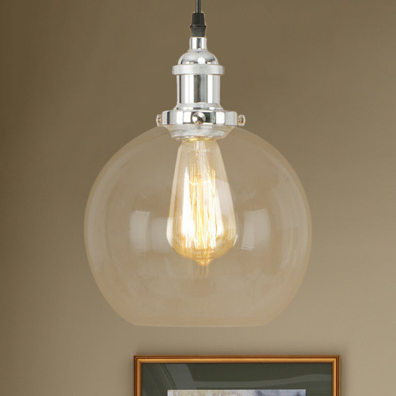 Brass/Copper/Rust 1 Light Hanging Ceiling Light Vintage Clear Glass Globe Pendant Lighting for Dining Room Chrome Clearhalo 'Ceiling Lights' 'Glass shade' 'Glass' 'Industrial Pendants' 'Industrial' 'Middle Century Pendants' 'Pendant Lights' 'Pendants' 'Tiffany' Lighting' 599283