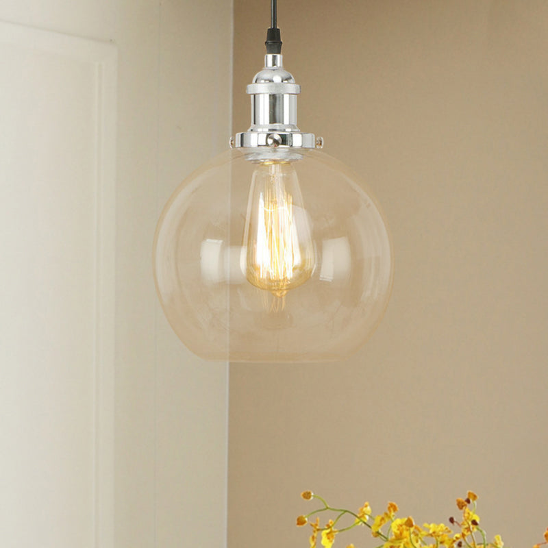 Brass/Copper/Rust 1 Light Hanging Ceiling Light Vintage Clear Glass Globe Pendant Lighting for Dining Room Clearhalo 'Ceiling Lights' 'Glass shade' 'Glass' 'Industrial Pendants' 'Industrial' 'Middle Century Pendants' 'Pendant Lights' 'Pendants' 'Tiffany' Lighting' 599284