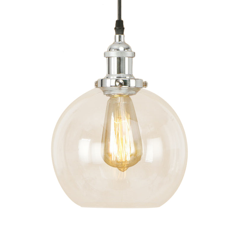 Brass/Copper/Rust 1 Light Hanging Ceiling Light Vintage Clear Glass Globe Pendant Lighting for Dining Room Clearhalo 'Ceiling Lights' 'Glass shade' 'Glass' 'Industrial Pendants' 'Industrial' 'Middle Century Pendants' 'Pendant Lights' 'Pendants' 'Tiffany' Lighting' 599285