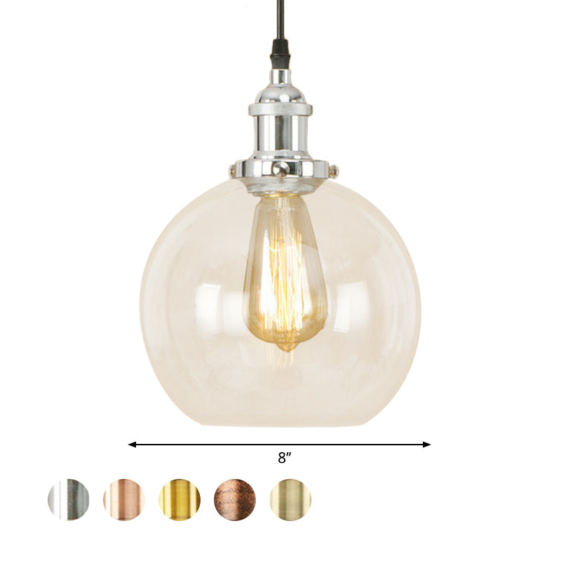 Brass/Copper/Rust 1 Light Hanging Ceiling Light Vintage Clear Glass Globe Pendant Lighting for Dining Room Clearhalo 'Ceiling Lights' 'Glass shade' 'Glass' 'Industrial Pendants' 'Industrial' 'Middle Century Pendants' 'Pendant Lights' 'Pendants' 'Tiffany' Lighting' 599286