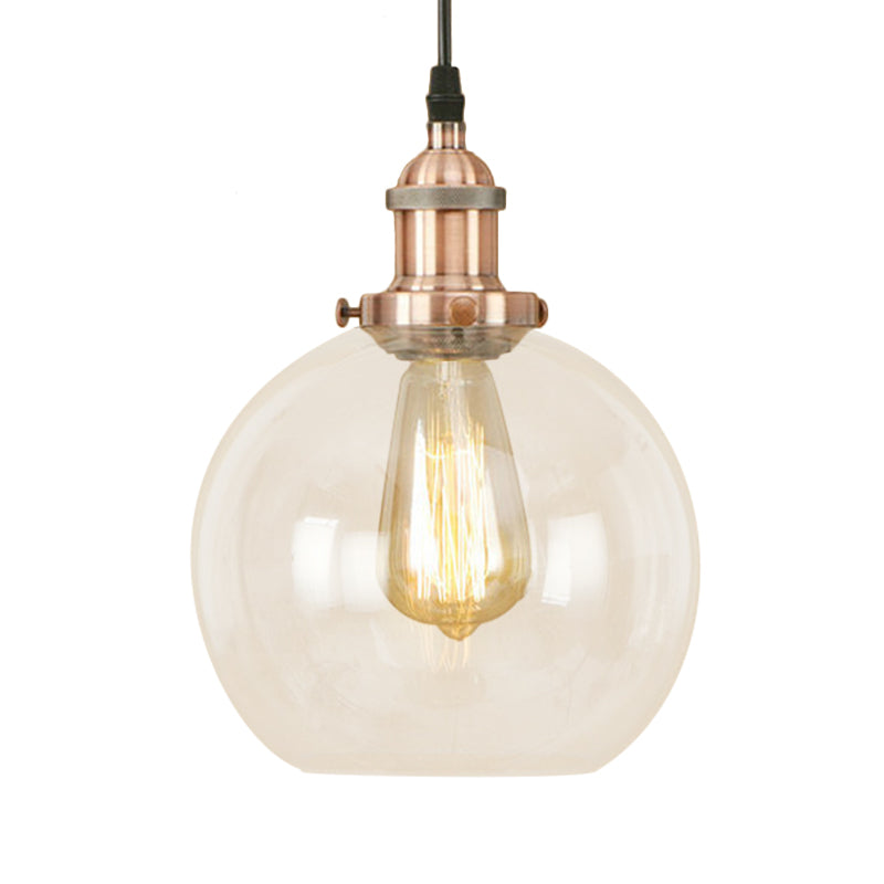 Brass/Copper/Rust 1 Light Hanging Ceiling Light Vintage Clear Glass Globe Pendant Lighting for Dining Room Clearhalo 'Ceiling Lights' 'Glass shade' 'Glass' 'Industrial Pendants' 'Industrial' 'Middle Century Pendants' 'Pendant Lights' 'Pendants' 'Tiffany' Lighting' 599289