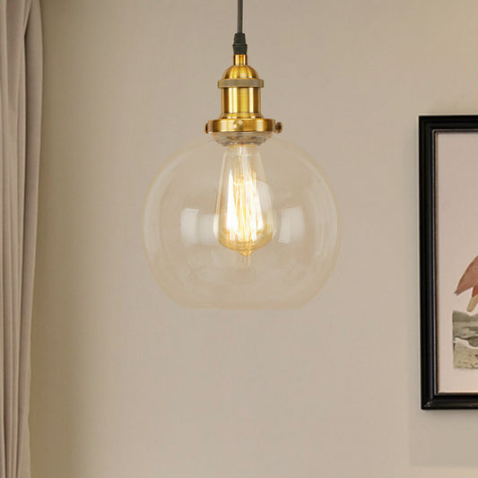 Brass/Copper/Rust 1 Light Hanging Ceiling Light Vintage Clear Glass Globe Pendant Lighting for Dining Room Clearhalo 'Ceiling Lights' 'Glass shade' 'Glass' 'Industrial Pendants' 'Industrial' 'Middle Century Pendants' 'Pendant Lights' 'Pendants' 'Tiffany' Lighting' 599291