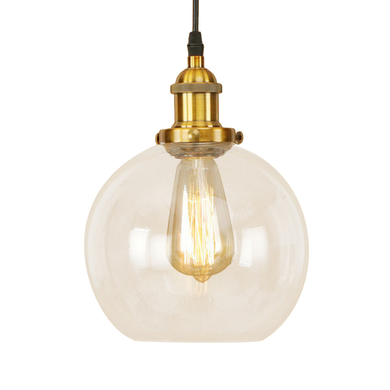 Brass/Copper/Rust 1 Light Hanging Ceiling Light Vintage Clear Glass Globe Pendant Lighting for Dining Room Clearhalo 'Ceiling Lights' 'Glass shade' 'Glass' 'Industrial Pendants' 'Industrial' 'Middle Century Pendants' 'Pendant Lights' 'Pendants' 'Tiffany' Lighting' 599292
