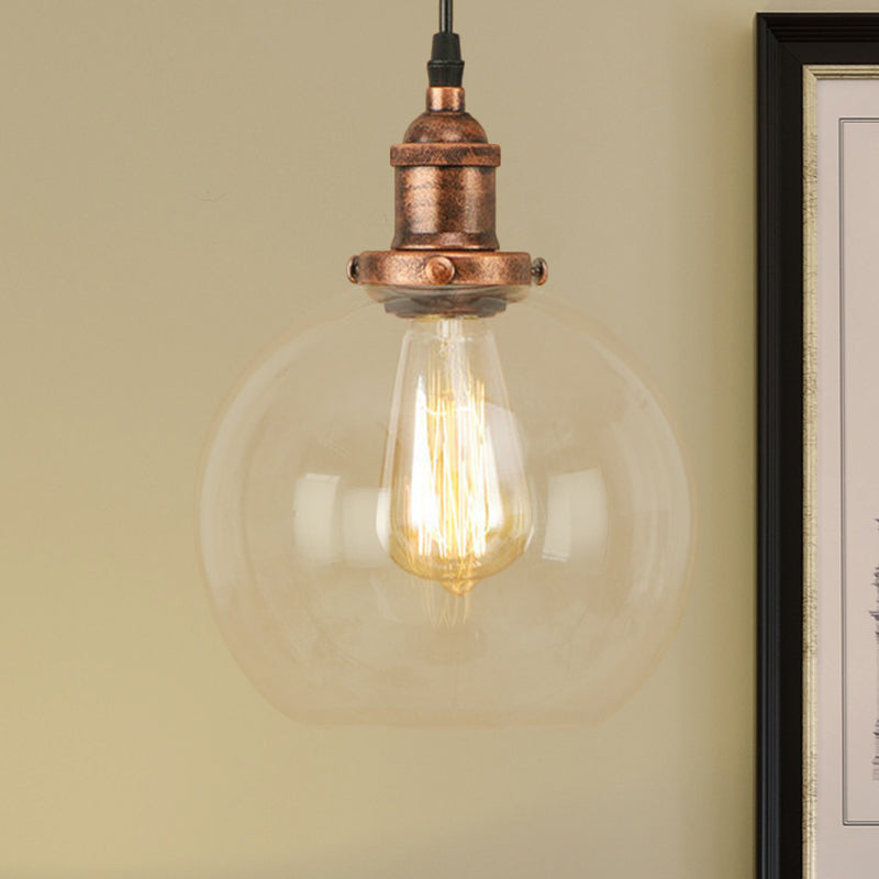 Brass/Copper/Rust 1 Light Hanging Ceiling Light Vintage Clear Glass Globe Pendant Lighting for Dining Room Rust Clearhalo 'Ceiling Lights' 'Glass shade' 'Glass' 'Industrial Pendants' 'Industrial' 'Middle Century Pendants' 'Pendant Lights' 'Pendants' 'Tiffany' Lighting' 599293