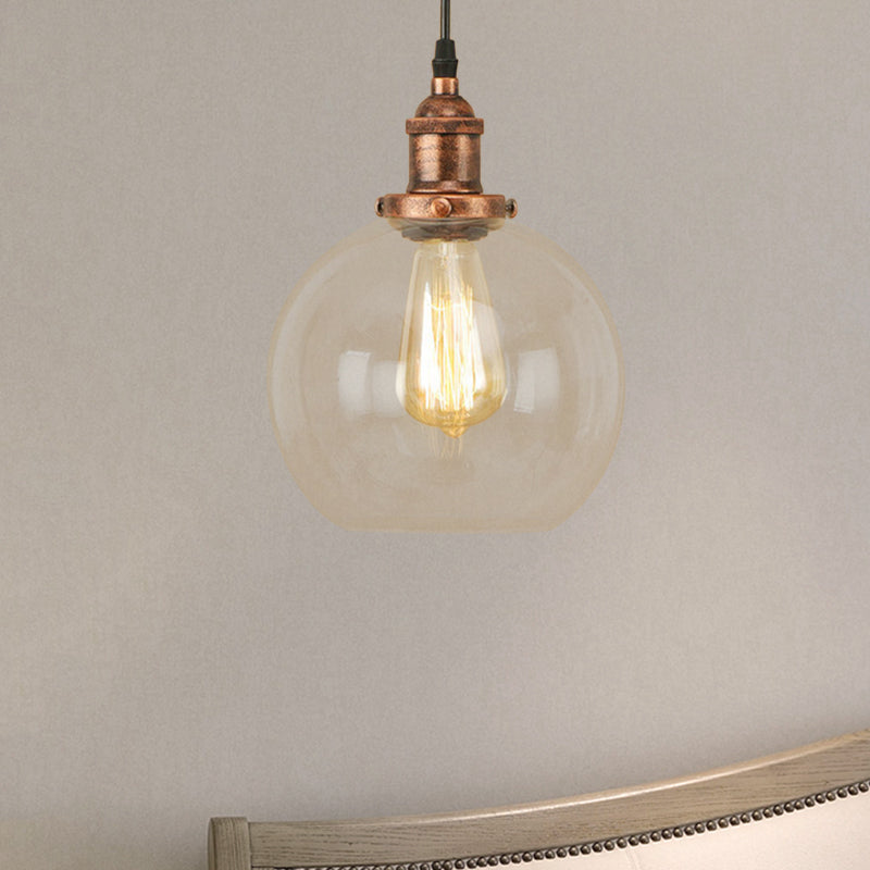 Brass/Copper/Rust 1 Light Hanging Ceiling Light Vintage Clear Glass Globe Pendant Lighting for Dining Room Clearhalo 'Ceiling Lights' 'Glass shade' 'Glass' 'Industrial Pendants' 'Industrial' 'Middle Century Pendants' 'Pendant Lights' 'Pendants' 'Tiffany' Lighting' 599294