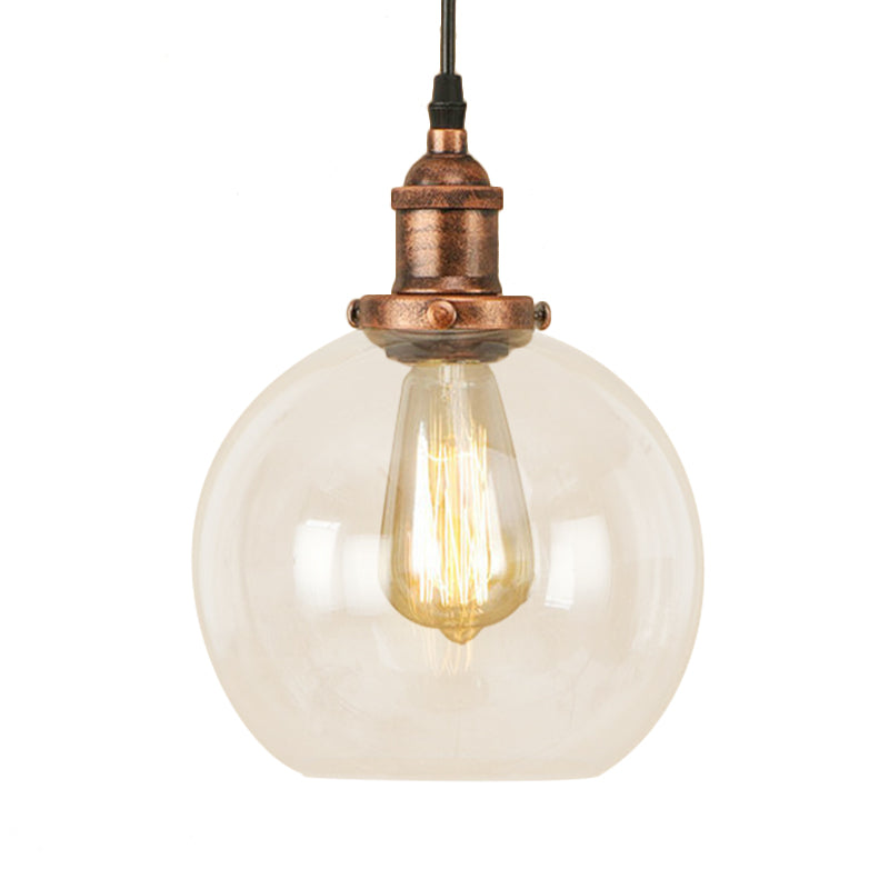 Brass/Copper/Rust 1 Light Hanging Ceiling Light Vintage Clear Glass Globe Pendant Lighting for Dining Room Clearhalo 'Ceiling Lights' 'Glass shade' 'Glass' 'Industrial Pendants' 'Industrial' 'Middle Century Pendants' 'Pendant Lights' 'Pendants' 'Tiffany' Lighting' 599295