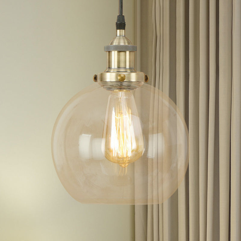 Brass/Copper/Rust 1 Light Hanging Ceiling Light Vintage Clear Glass Globe Pendant Lighting for Dining Room Antique Brass Clearhalo 'Ceiling Lights' 'Glass shade' 'Glass' 'Industrial Pendants' 'Industrial' 'Middle Century Pendants' 'Pendant Lights' 'Pendants' 'Tiffany' Lighting' 599296