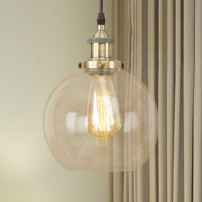 Brass/Copper/Rust 1 Light Hanging Ceiling Light Vintage Clear Glass Globe Pendant Lighting for Dining Room Antique Brass Clearhalo 'Ceiling Lights' 'Glass shade' 'Glass' 'Industrial Pendants' 'Industrial' 'Middle Century Pendants' 'Pendant Lights' 'Pendants' 'Tiffany' Lighting' 599296