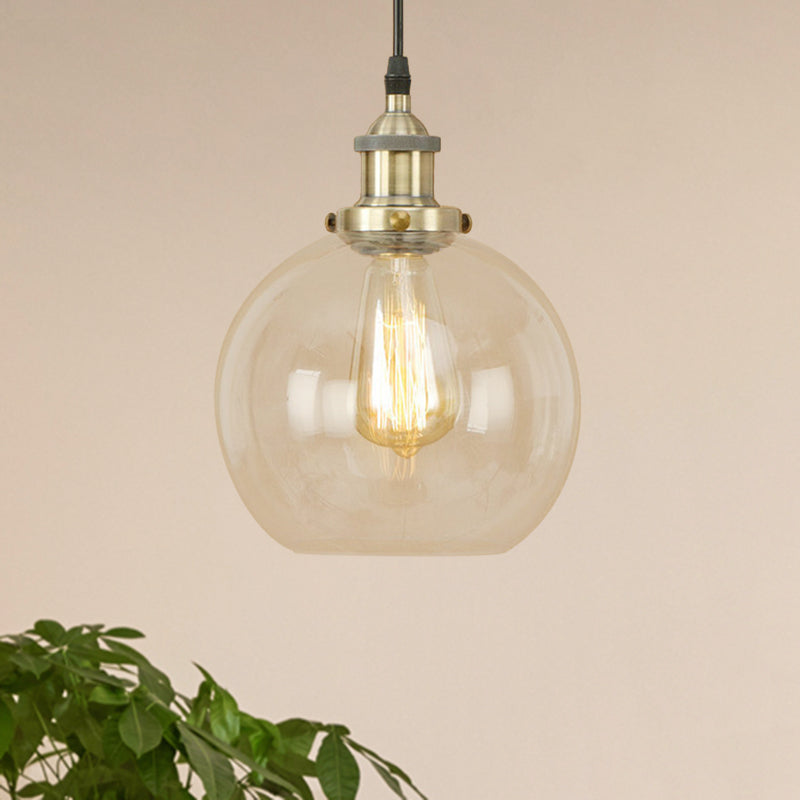 Brass/Copper/Rust 1 Light Hanging Ceiling Light Vintage Clear Glass Globe Pendant Lighting for Dining Room Clearhalo 'Ceiling Lights' 'Glass shade' 'Glass' 'Industrial Pendants' 'Industrial' 'Middle Century Pendants' 'Pendant Lights' 'Pendants' 'Tiffany' Lighting' 599297