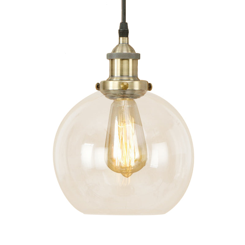 Brass/Copper/Rust 1 Light Hanging Ceiling Light Vintage Clear Glass Globe Pendant Lighting for Dining Room Clearhalo 'Ceiling Lights' 'Glass shade' 'Glass' 'Industrial Pendants' 'Industrial' 'Middle Century Pendants' 'Pendant Lights' 'Pendants' 'Tiffany' Lighting' 599298