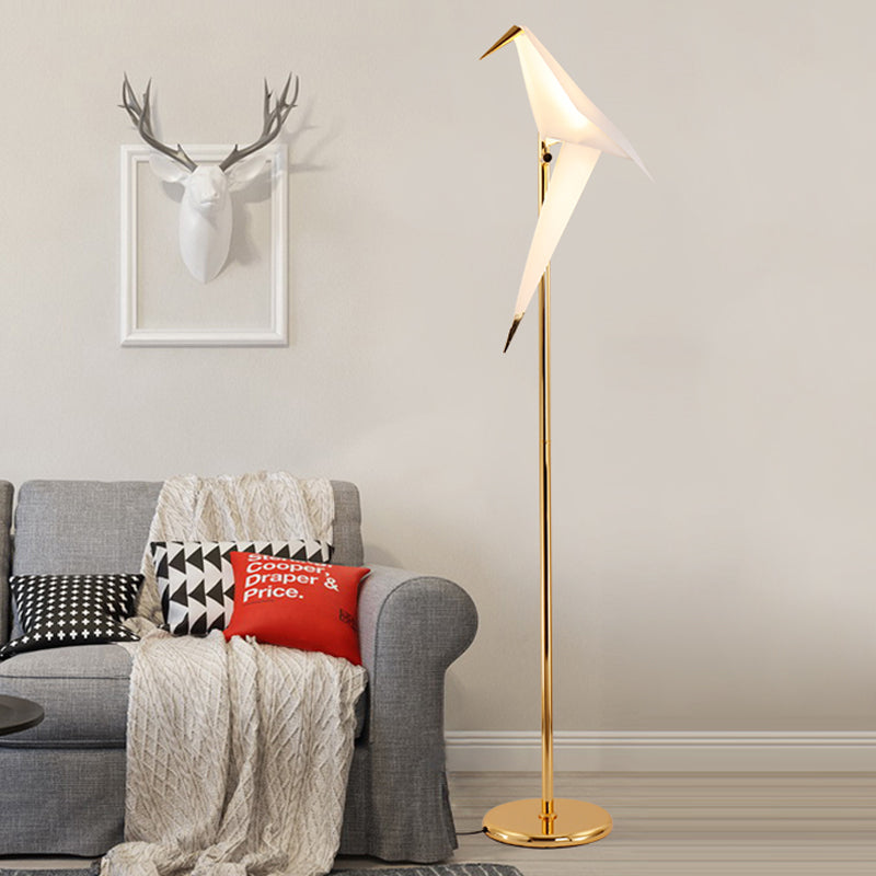 Plastic Folded Floor Lamp with Bird Shape Contemporary Style LED Gold Finish Floor Standing Lamp in Warm/White Light White Clearhalo 'Floor Lamps' 'Lamps' Lighting' 599315