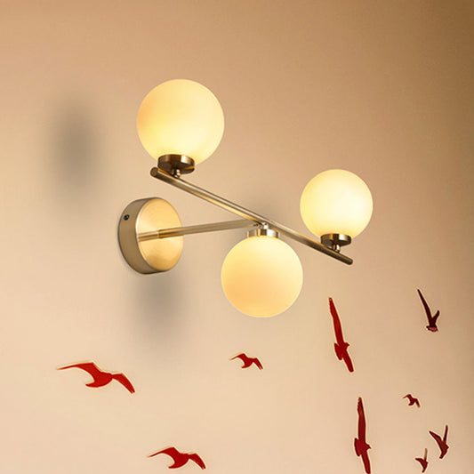 Gold Round Wall Sconce Modernist 3 Lights White Glass Led Flush Mount Wall Sconce with Linear Design Clearhalo 'Cast Iron' 'Glass' 'Industrial' 'Modern wall lights' 'Modern' 'Tiffany' 'Traditional wall lights' 'Wall Lamps & Sconces' 'Wall Lights' Lighting' 599361