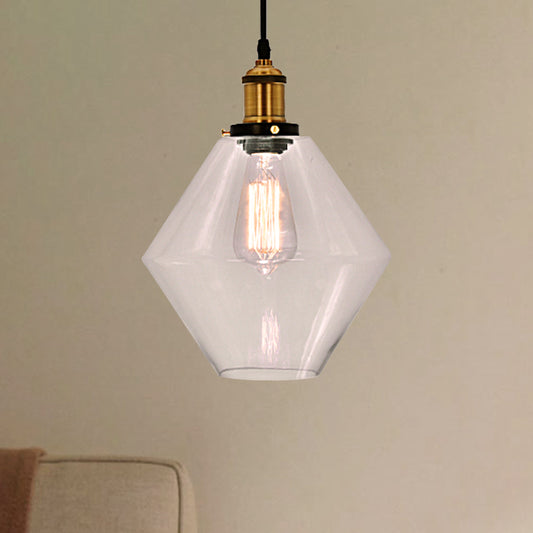 Brass 1 Light Pendant Lighting Industrial Clear Glass Geometric Hanging Lamp for Indoor Clearhalo 'Ceiling Lights' 'Chandeliers' 'Glass shade' 'Glass' 'Industrial Pendants' 'Industrial' 'Middle Century Pendants' 'Pendant Lights' 'Pendants' 'Tiffany' Lighting' 599479