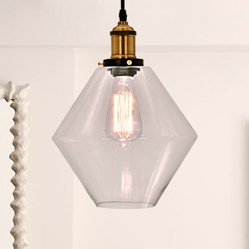 Brass 1 Light Pendant Lighting Industrial Clear Glass Geometric Hanging Lamp for Indoor Clearhalo 'Ceiling Lights' 'Chandeliers' 'Glass shade' 'Glass' 'Industrial Pendants' 'Industrial' 'Middle Century Pendants' 'Pendant Lights' 'Pendants' 'Tiffany' Lighting' 599480