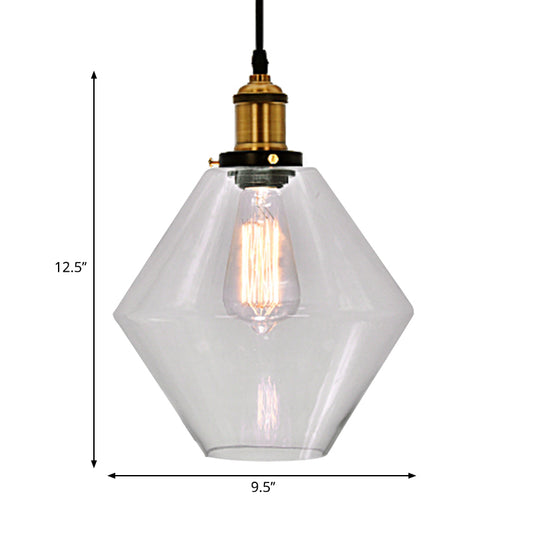 Brass 1 Light Pendant Lighting Industrial Clear Glass Geometric Hanging Lamp for Indoor Clearhalo 'Ceiling Lights' 'Chandeliers' 'Glass shade' 'Glass' 'Industrial Pendants' 'Industrial' 'Middle Century Pendants' 'Pendant Lights' 'Pendants' 'Tiffany' Lighting' 599482