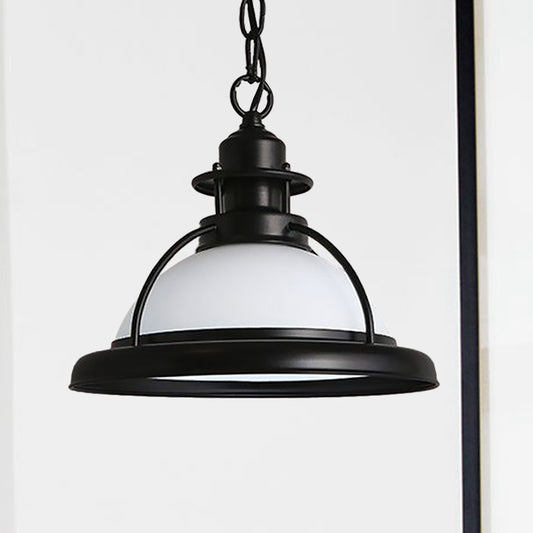 Black One Light Hanging Ceiling Light Vintage White/Green Glass Dome Pendant Lighting for Dining Room Clearhalo 'Ceiling Lights' 'Glass shade' 'Glass' 'Industrial Pendants' 'Industrial' 'Middle Century Pendants' 'Pendant Lights' 'Pendants' 'Tiffany' Lighting' 599565