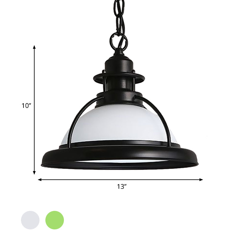 Black One Light Hanging Ceiling Light Vintage White/Green Glass Dome Pendant Lighting for Dining Room Clearhalo 'Ceiling Lights' 'Glass shade' 'Glass' 'Industrial Pendants' 'Industrial' 'Middle Century Pendants' 'Pendant Lights' 'Pendants' 'Tiffany' Lighting' 599567