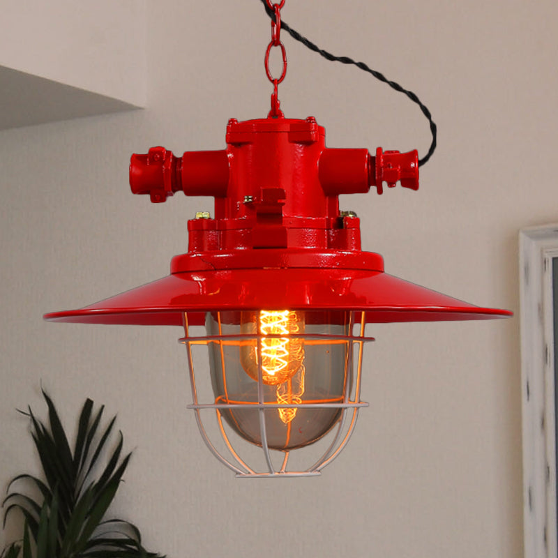 Single Light Hanging Ceiling Light with Cone Shade Clear Glass Industrial Dining Room Pendant Lighting in White/Red/Rust Red Clearhalo 'Ceiling Lights' 'Glass shade' 'Glass' 'Industrial Pendants' 'Industrial' 'Middle Century Pendants' 'Pendant Lights' 'Pendants' 'Tiffany' Lighting' 599633