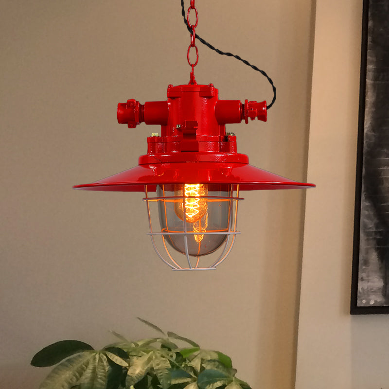 Single Light Hanging Ceiling Light with Cone Shade Clear Glass Industrial Dining Room Pendant Lighting in White/Red/Rust Clearhalo 'Ceiling Lights' 'Glass shade' 'Glass' 'Industrial Pendants' 'Industrial' 'Middle Century Pendants' 'Pendant Lights' 'Pendants' 'Tiffany' Lighting' 599634
